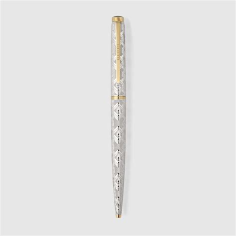 penna gucci legno e argento|Geometric G pen with case in gold.